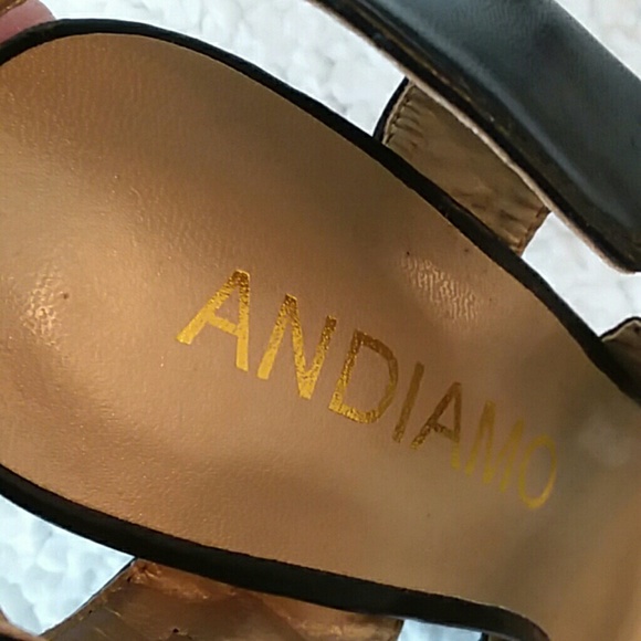 Andiamo black & beige platform sandal heels - Picture 8 of 8